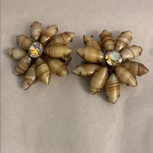 Vintage 1960’s Floral Clip-On Earrings with Rhinestones